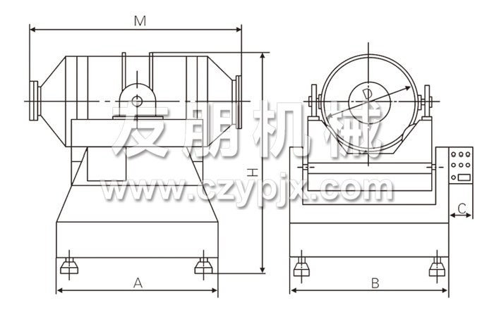 二維運動混合機結構示意圖 二維運動混合機結構示意圖